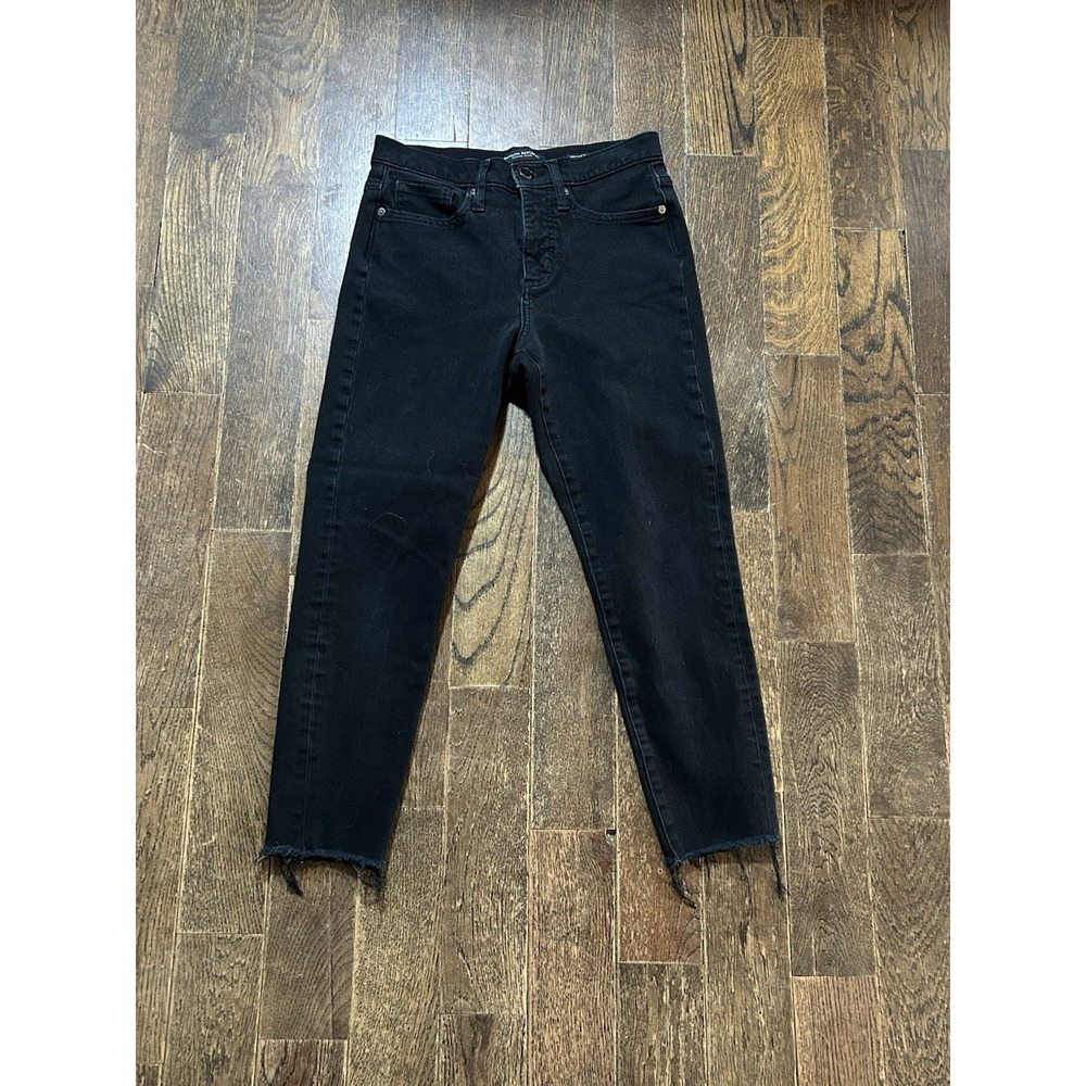 Banana Republic Womens Black Denim High Rise Skinny Jeans With Raw Hem Size 25P